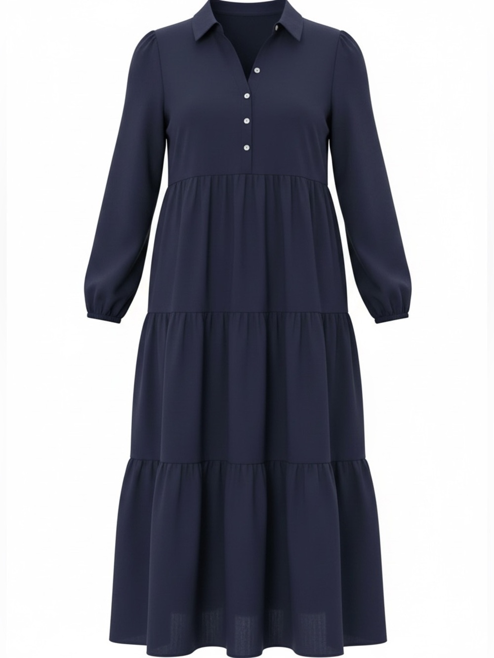 Pomander Place Mabel 100% Cotton Puff Sleeve Midi Maxi Dress, Navy Blue, Size M - Picture 5 of 13